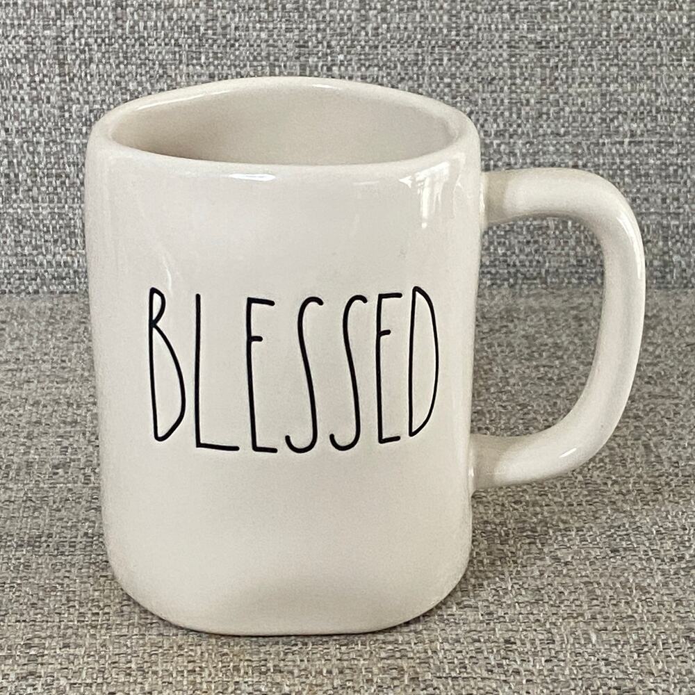 Rae Dunn Style Blessed Coffee Mug White Farmhouse Lettering Ceramic Cup